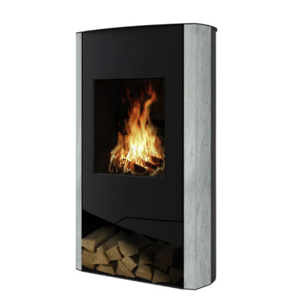 Wamsler N-Line Dauerbrandofen 5 kW – Naturstein Serpentino, Korpus Stahl Schwarz