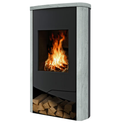 Wamsler N-Line Nevada Dauerbrandofen 5 kW – Naturstein Serpentino, Korpus Stahl Schwarz