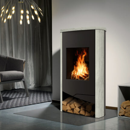 Wamsler N-Line Nevada Dauerbrandofen 5 kW – Naturstein Serpentino, Korpus Stahl Schwarz – image 2