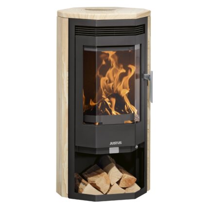 Justus Usedom 5 D Dauerbrandofen 5,5 kW – Sandstein, Korpus Stahl Schwarz, mit Luftautomatik